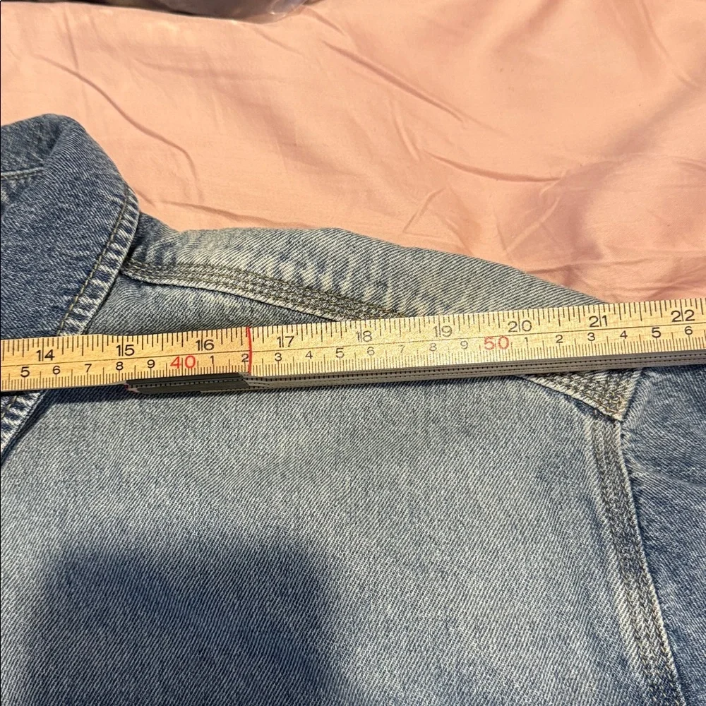 Rebecca Minkoff Jean Cropped Boxy Denim Shirt Jacket Crop Raw Hem Jewels XL - Picture 7 of 10